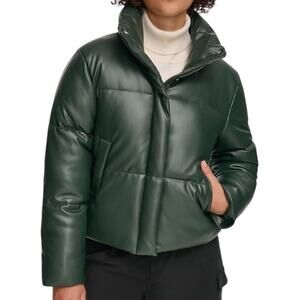 Levi's Water Resistant Vegan Leather Short Puffer Jacket Spruce NEW Size Large